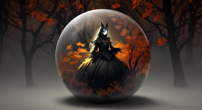 Halloween Ghoul in Glass Sphere: Dark Fantasy Illustration