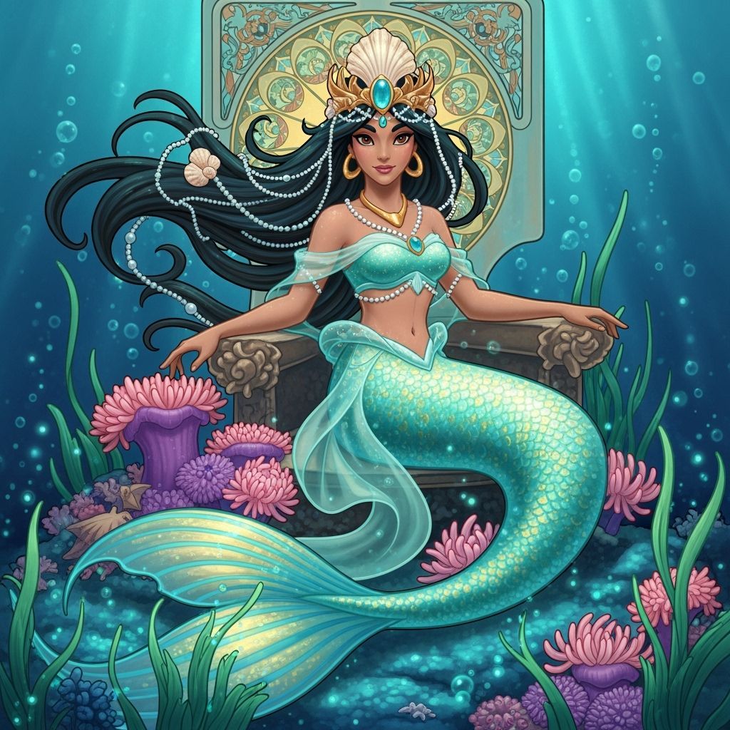 Majestic Mermaid Queen with Pearl Adornments