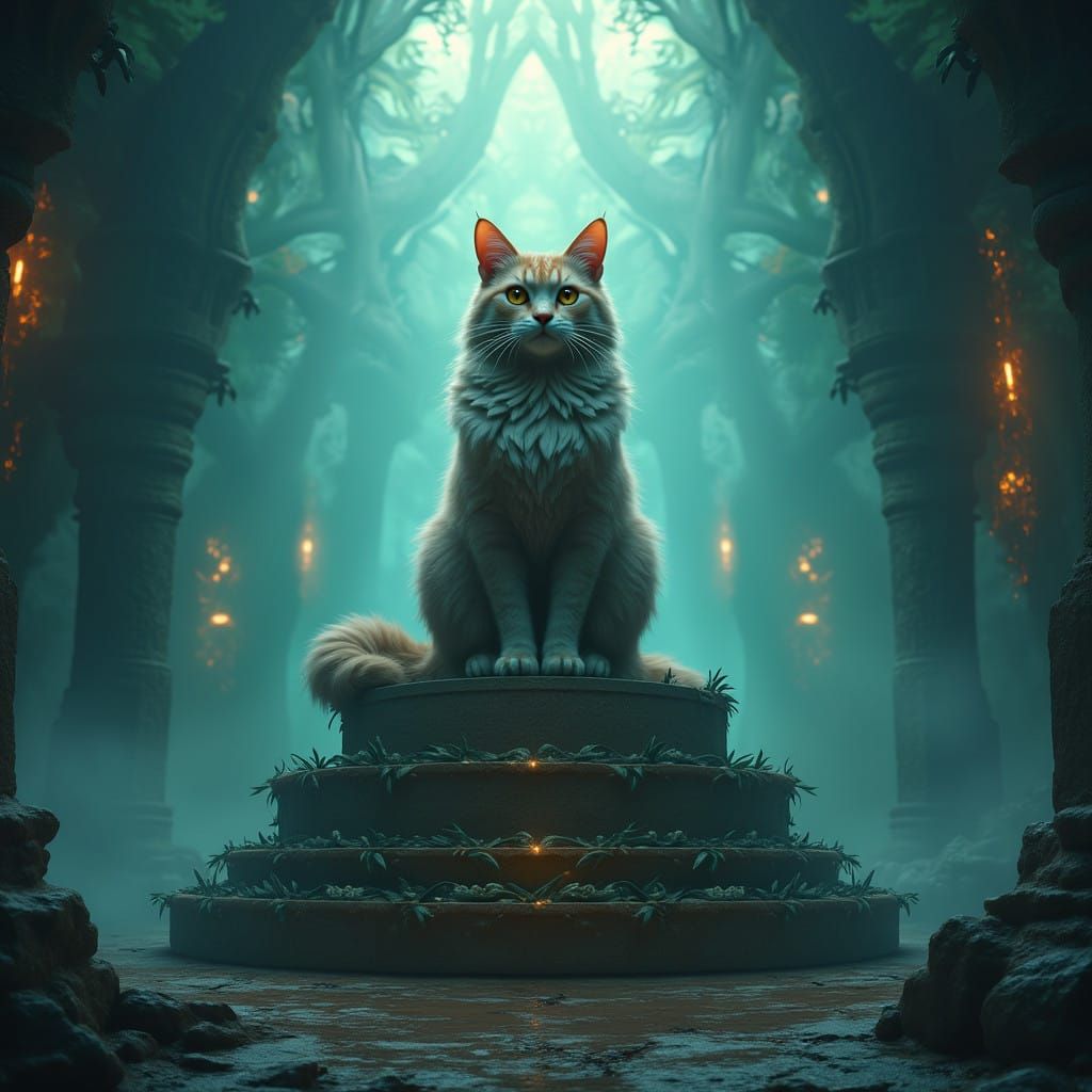 Majestic Cat in Dreamlike Fantasy Realm