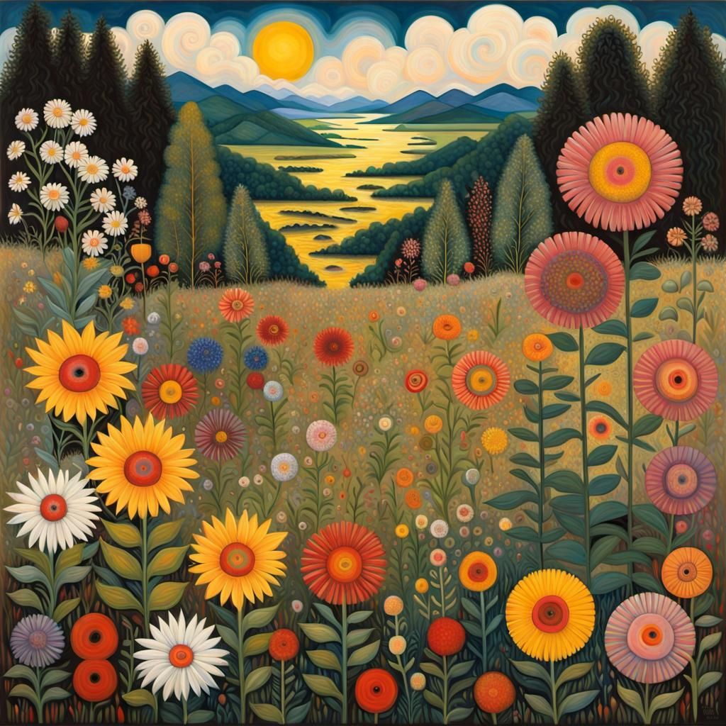 Floral Landscape in Art Nouveau Style