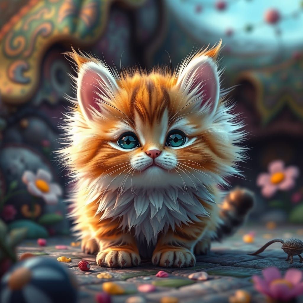 Whimsical Kitten in a Dreamy, Fantasy World