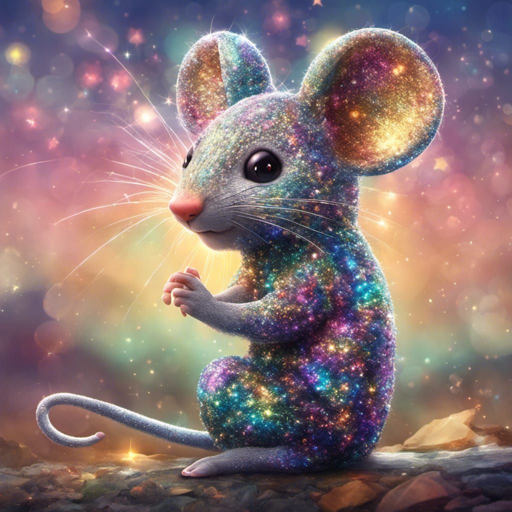Rainbow Glitter Mouse in Fantastical Landscape