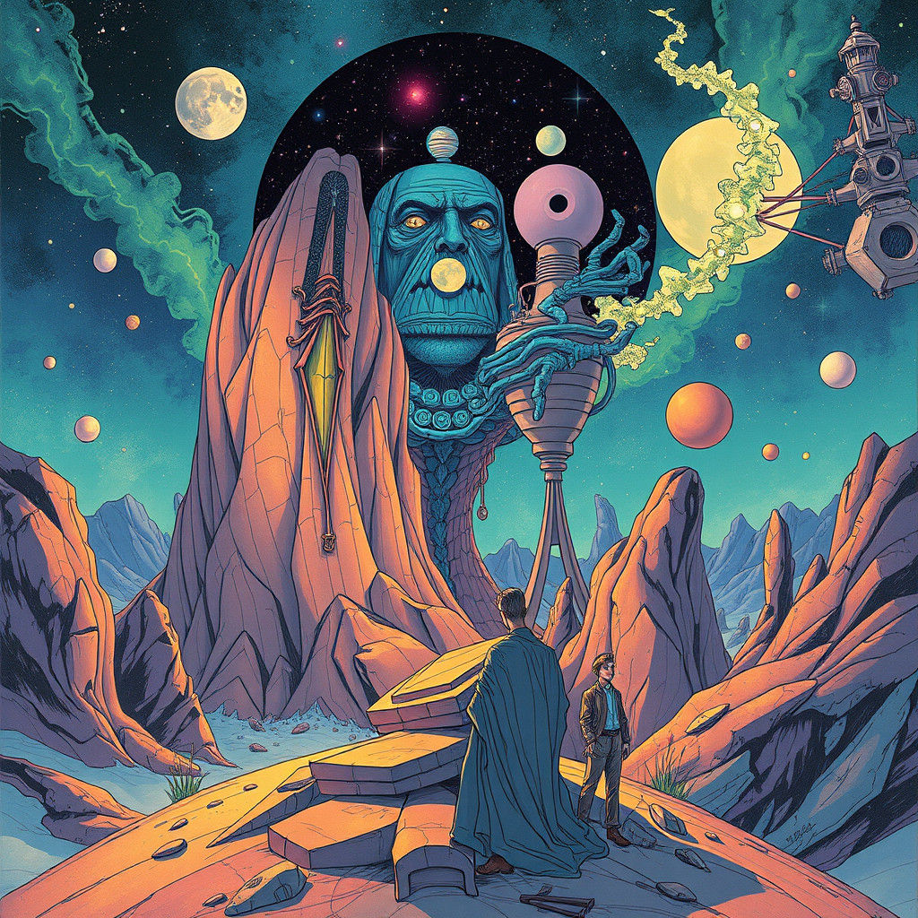 Cosmic Urban Art: A Mixed Media Illustration