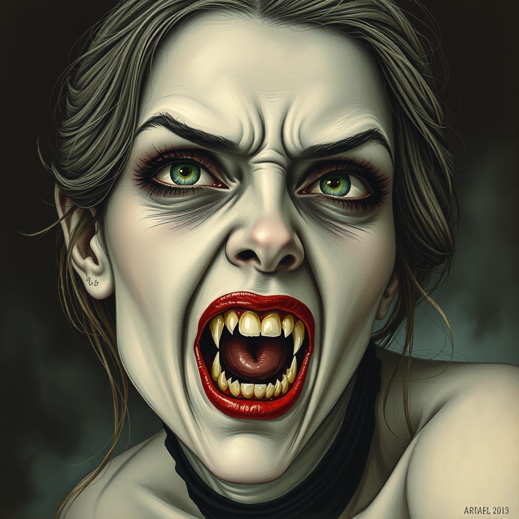 Pale Vampire Woman in Dark, Mystical Landscape