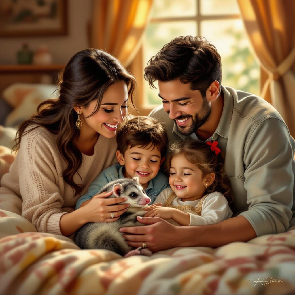 Mexican Family Adopts Baby Possum in Cozy Home