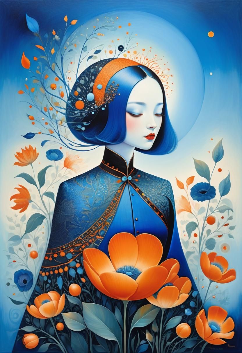 Bluebird Fantasy Portrait in Art Deco Style