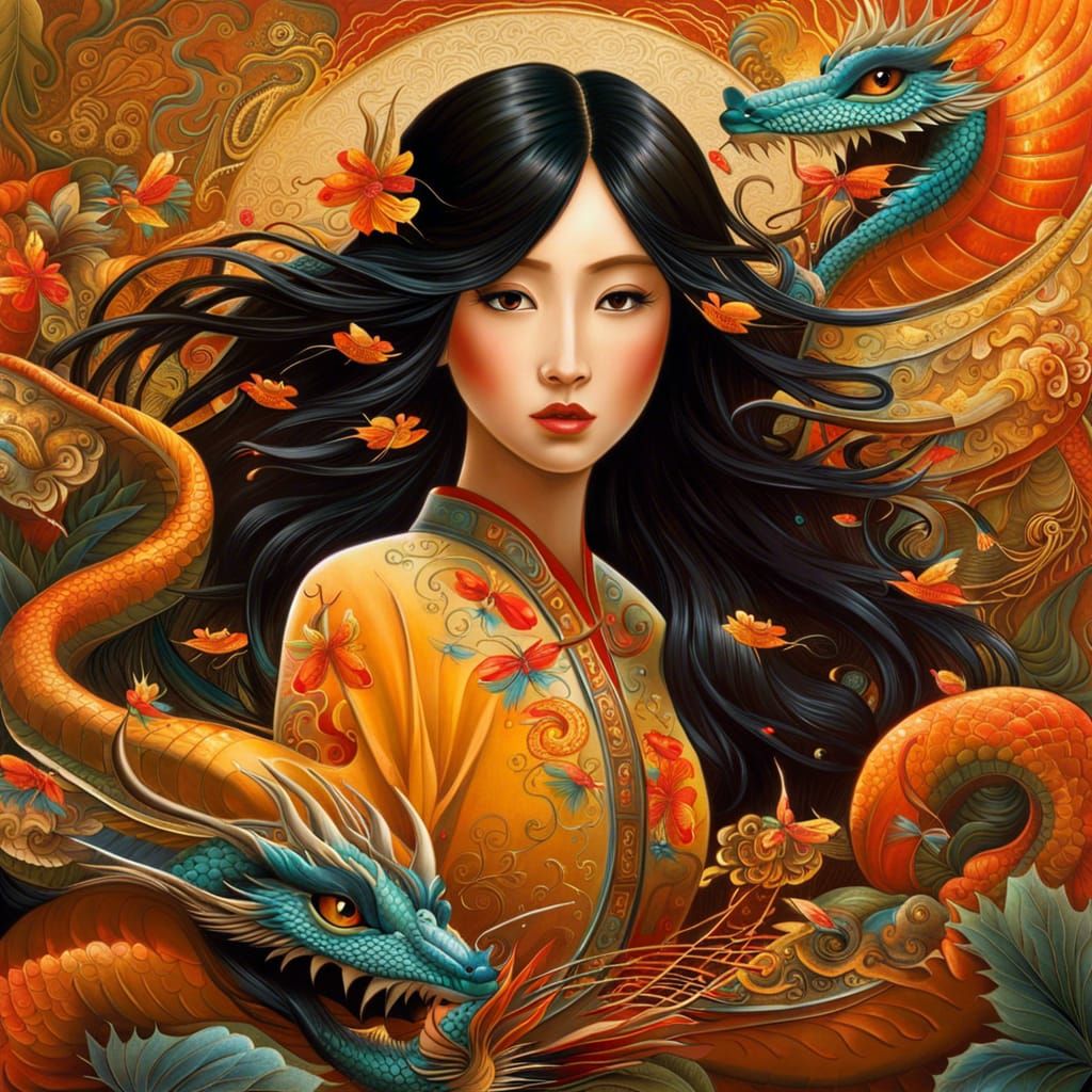 Chinese Woman with Dragons: Dutch Surrealist Masterpiece