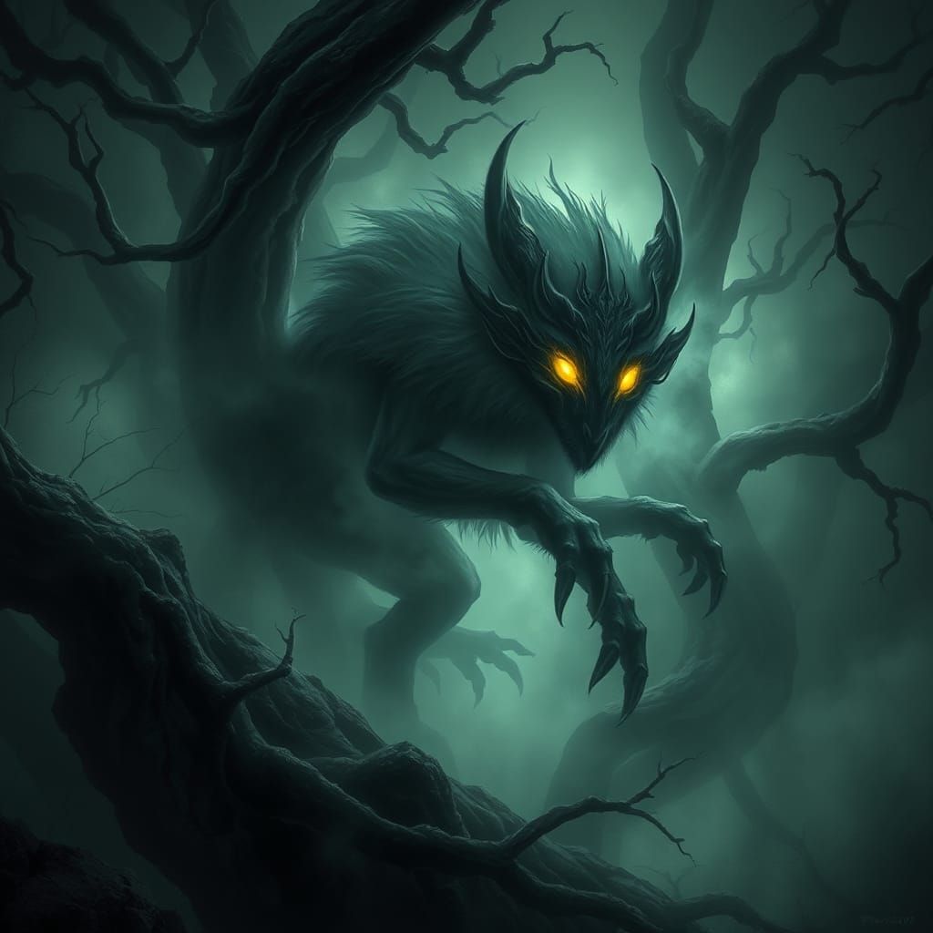 Mystical Night Creature in a Sci-Fi Forest