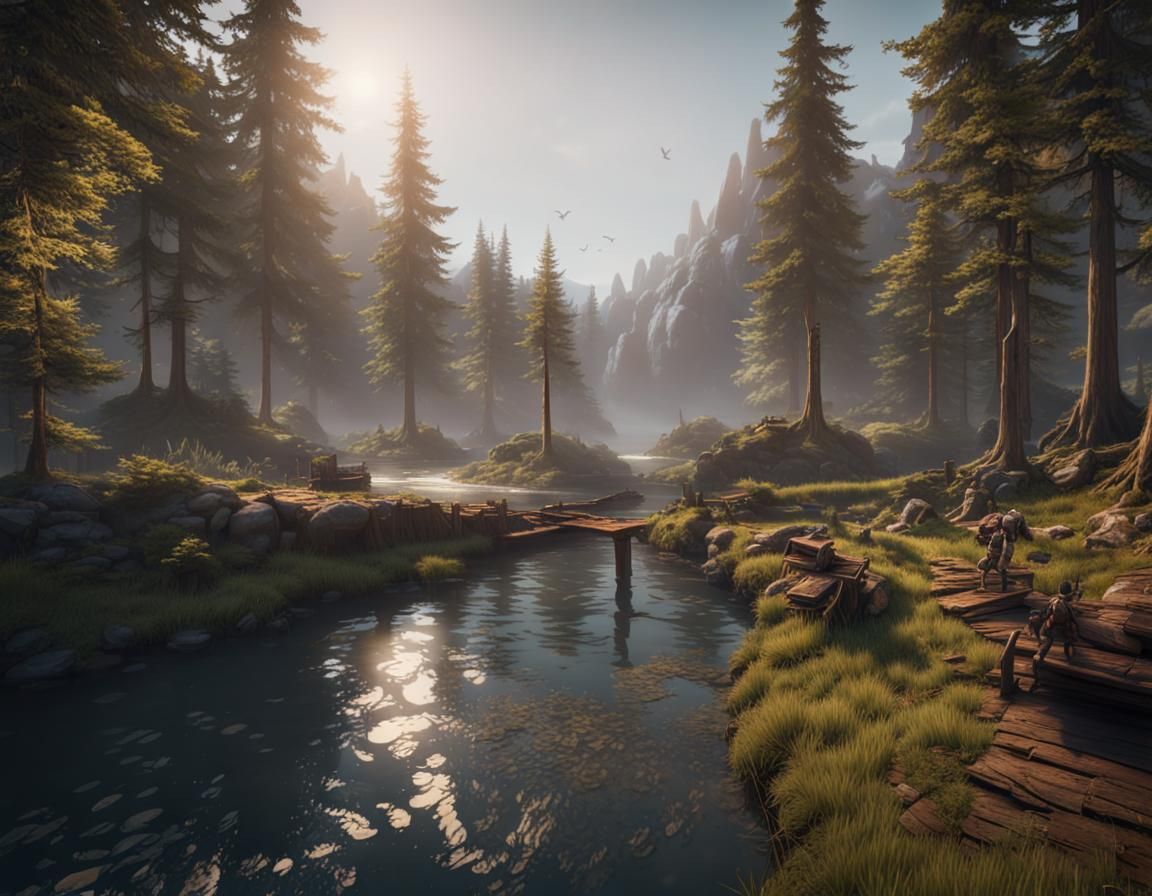 Children Run on Shore in 3D Game Style