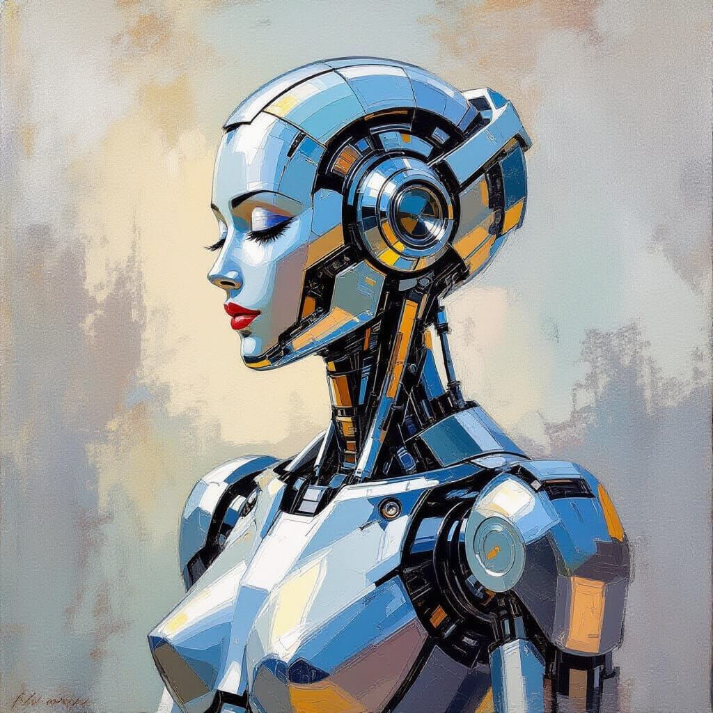 Impressionist Robot Woman in Monet Degas Style