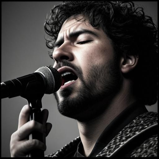 Singer with Eyes Closed, Hyperrealistic Detailed HDR Image