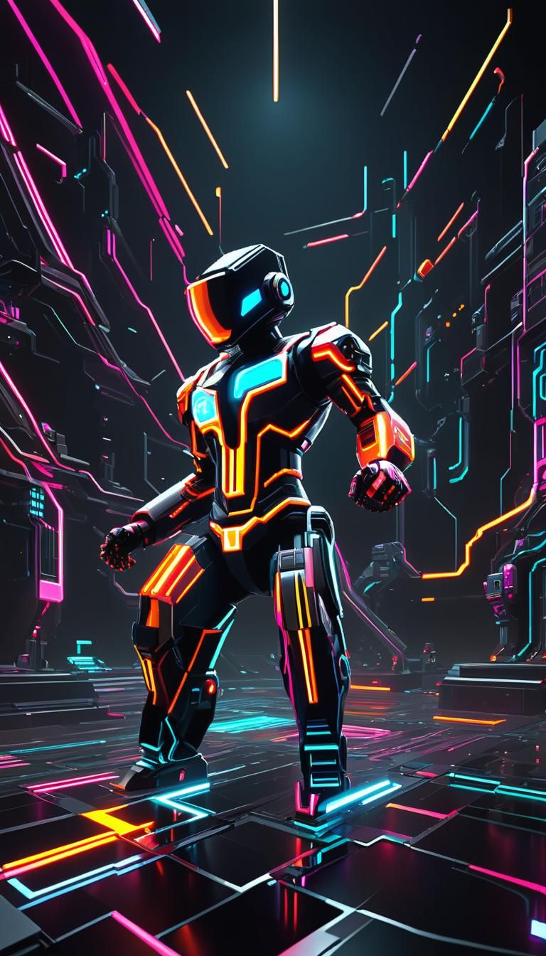 Colorful 3D Pixel Art in Tron Style