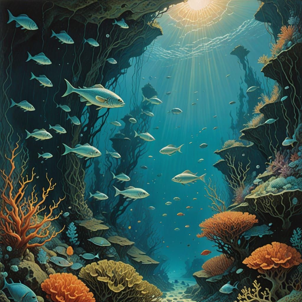 Whimsical Underwater Realm in Vibrant Turquoise Depths