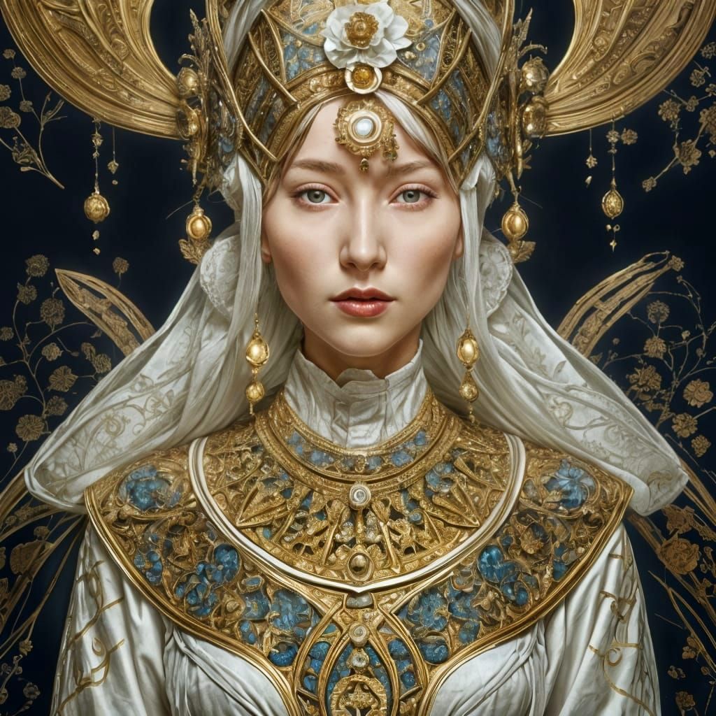 Fantasy Priestess Portrait in Magical Realism Style