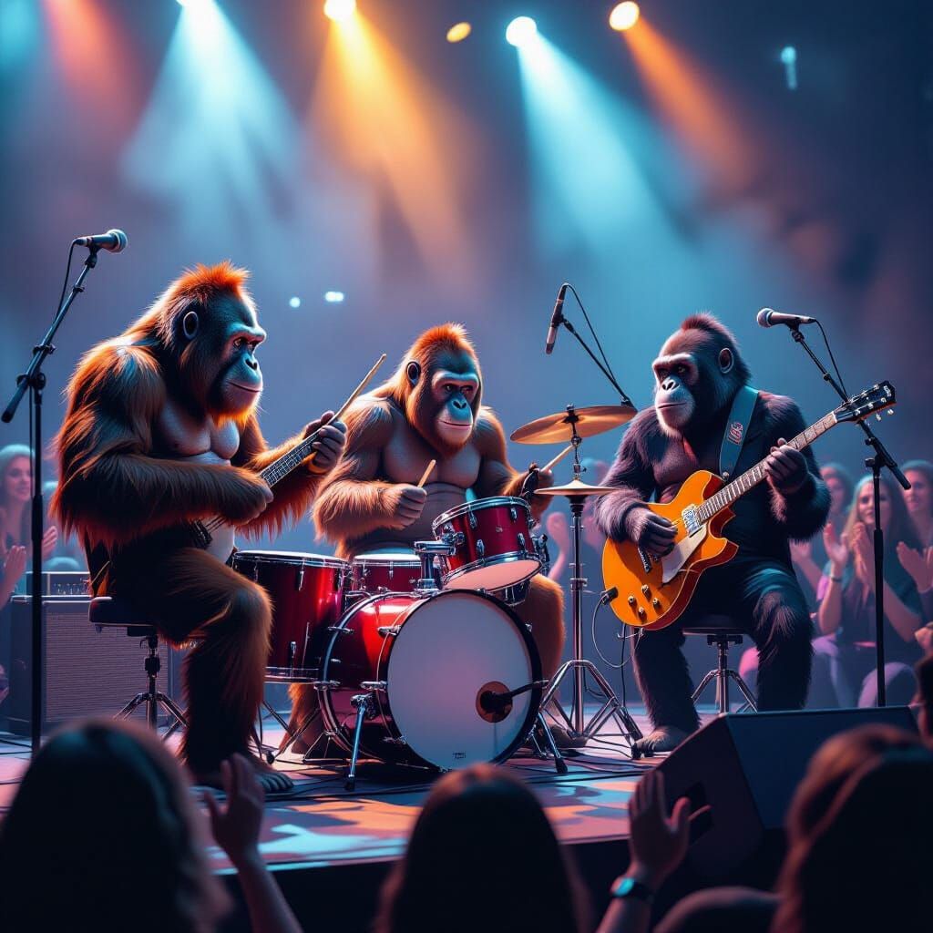 Ape Band Plays a Concert in Realistic Style