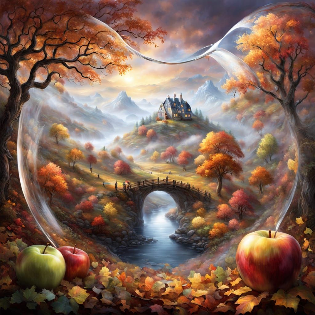 Autumn Landscape Inside Glass Apple