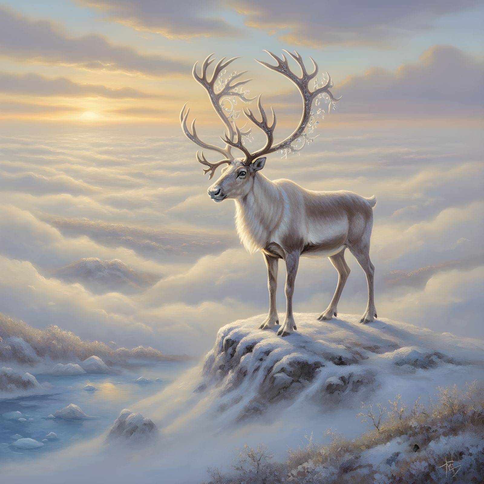Ethereal Fantasy Caribou in Arctic Mist