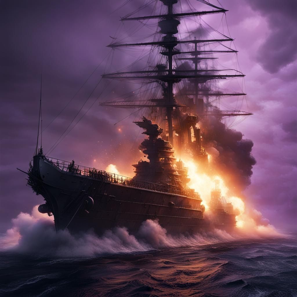 Warship Torpedo Strike: Explosive Dark Fantasy Art