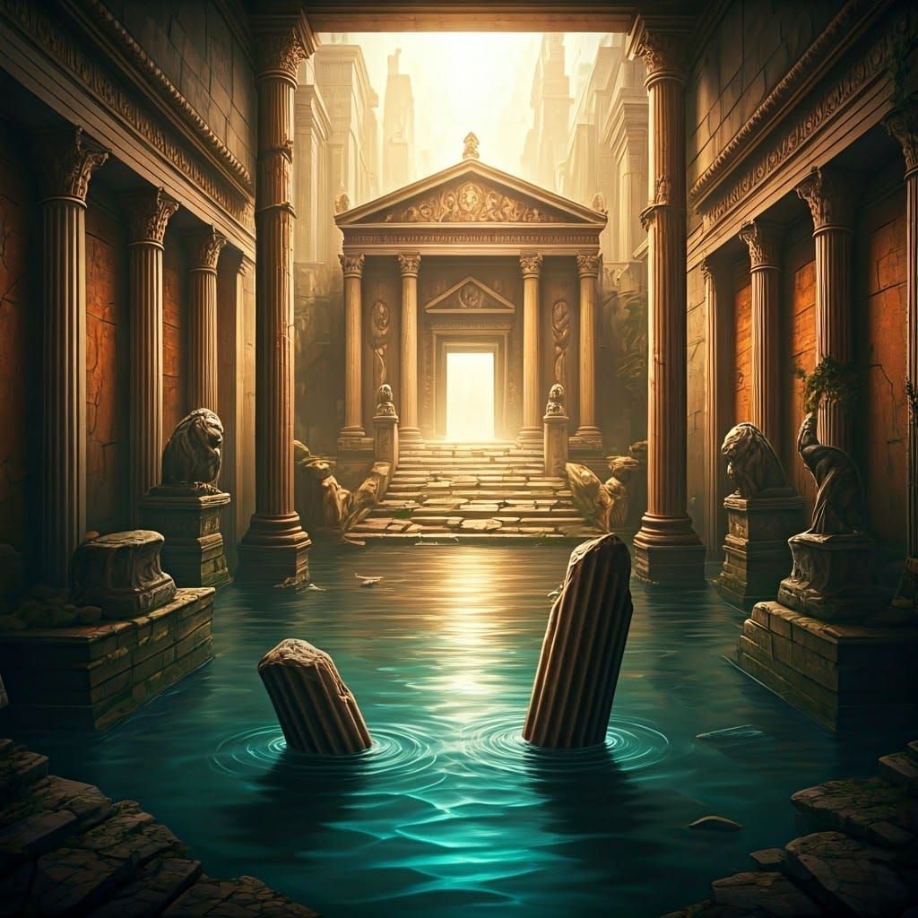 Ancient Roman Ruins Emerge from Murky Waters in a Vibrant, C...