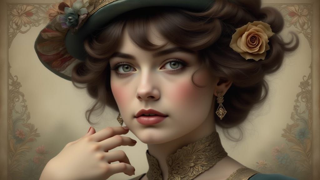Intense Side-Eye Portrait in Vintage Art Style