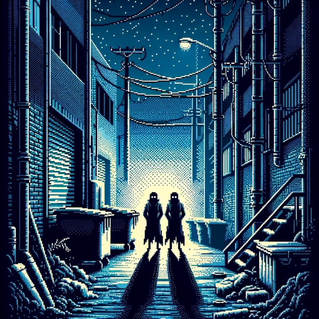Eerie Shadows in a Pixelated Back Alley