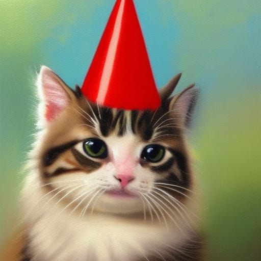 Cute Kitty Celebrates: An Oil Painting Portrait