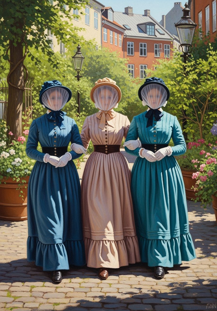 Danish Women in Copenhagen, Oil Painting