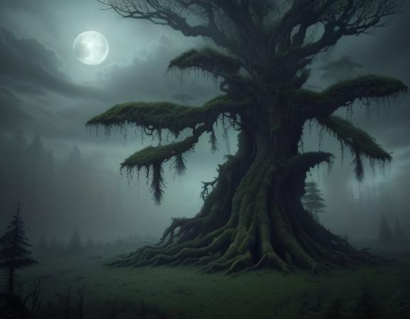 Haunted Forest with Full Moon: Digital Matte Painting