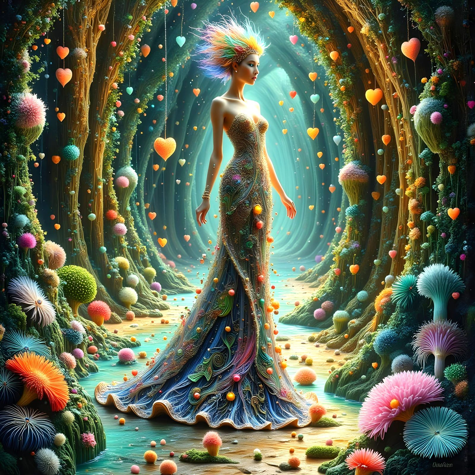 Mystical Goddess in a Temple of Crystals and Blooms
