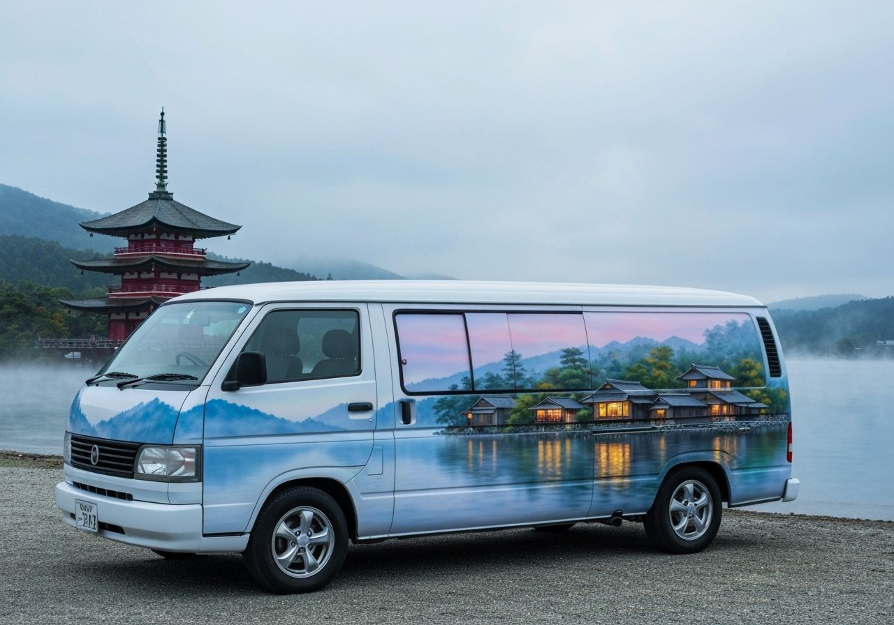 Van with Airbrushed Lake Scene in Japan