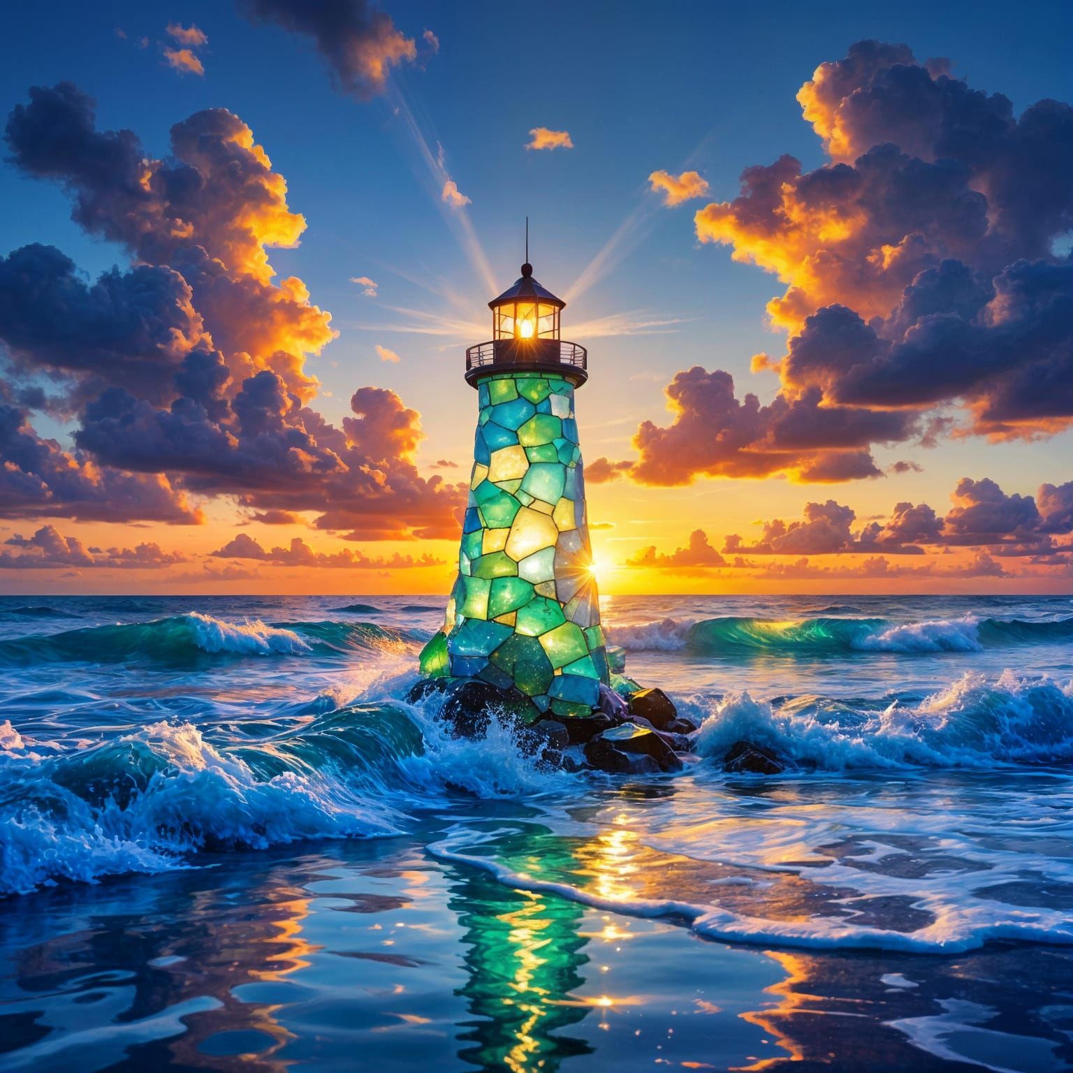 Sea Glass Lighthouse at Surreal Sunset