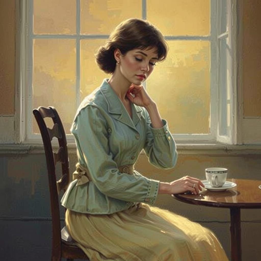 Woman Surrounded by Fading Memories in Impressionist Style