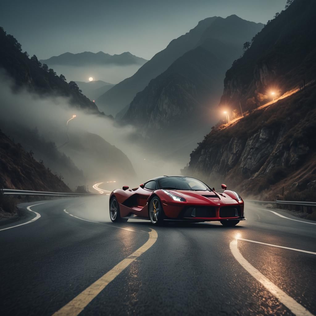 Ferrari LaFerrari Speeding on Misty Mountain Road