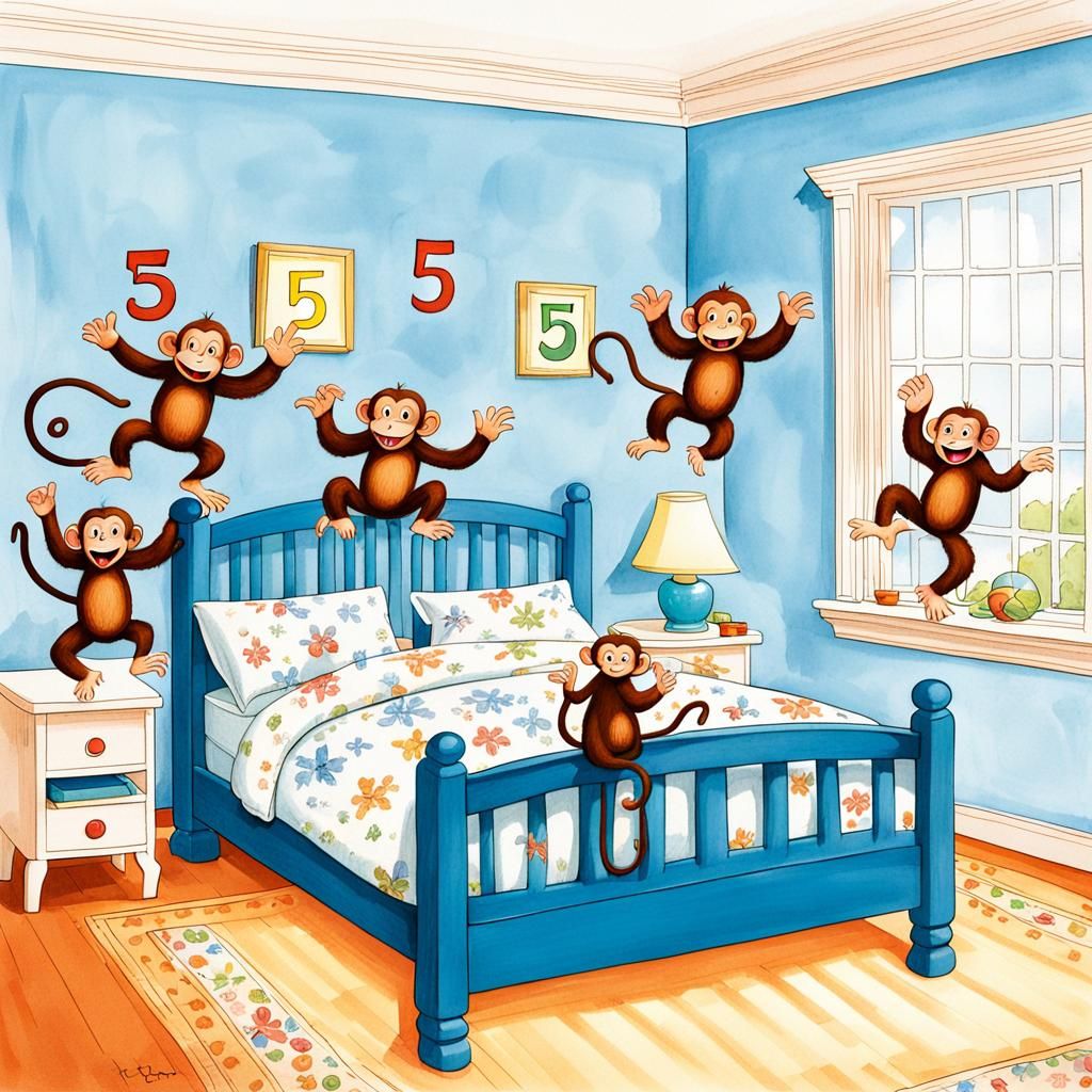 Five Monkeys Jumping: Storybook Illustration