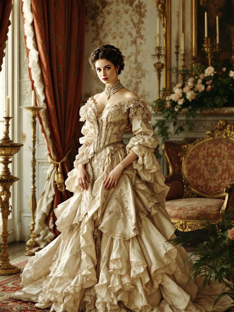 Victorian Lady in Lavish Parlor, Pre-Raphaelite Style
