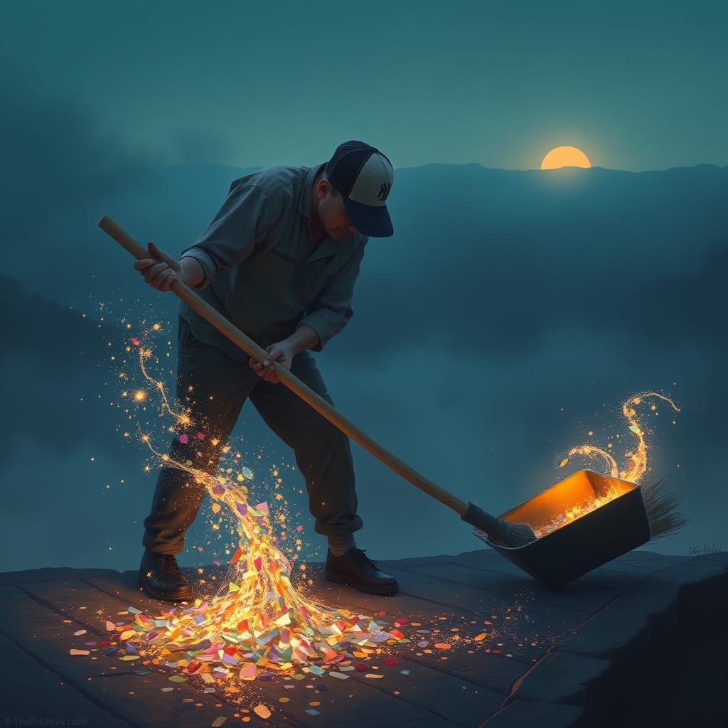 Dream Cleaner Sweeps Away Discarded Dreams Before Dawn