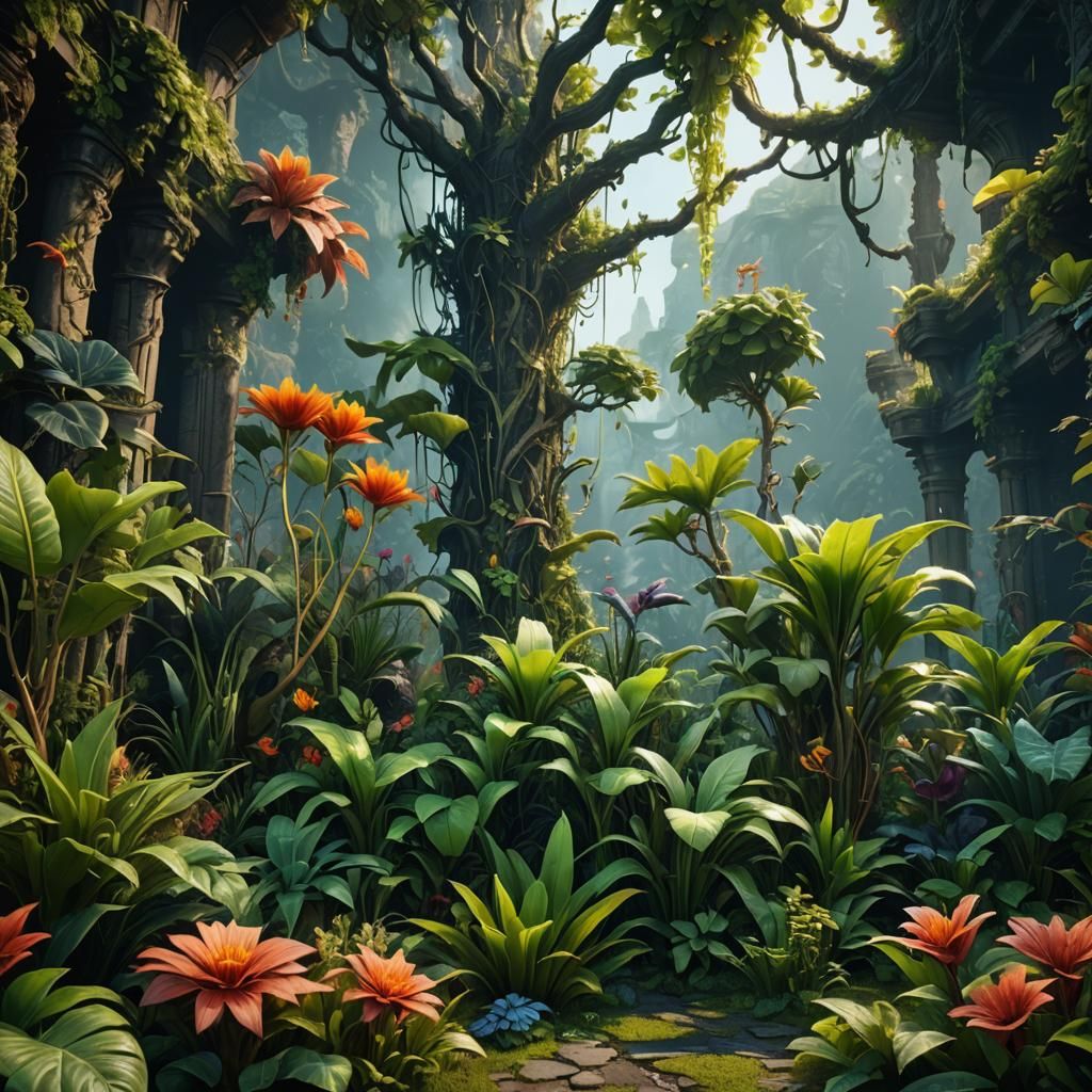 Fantastical Plants in Detailed Matte Painting