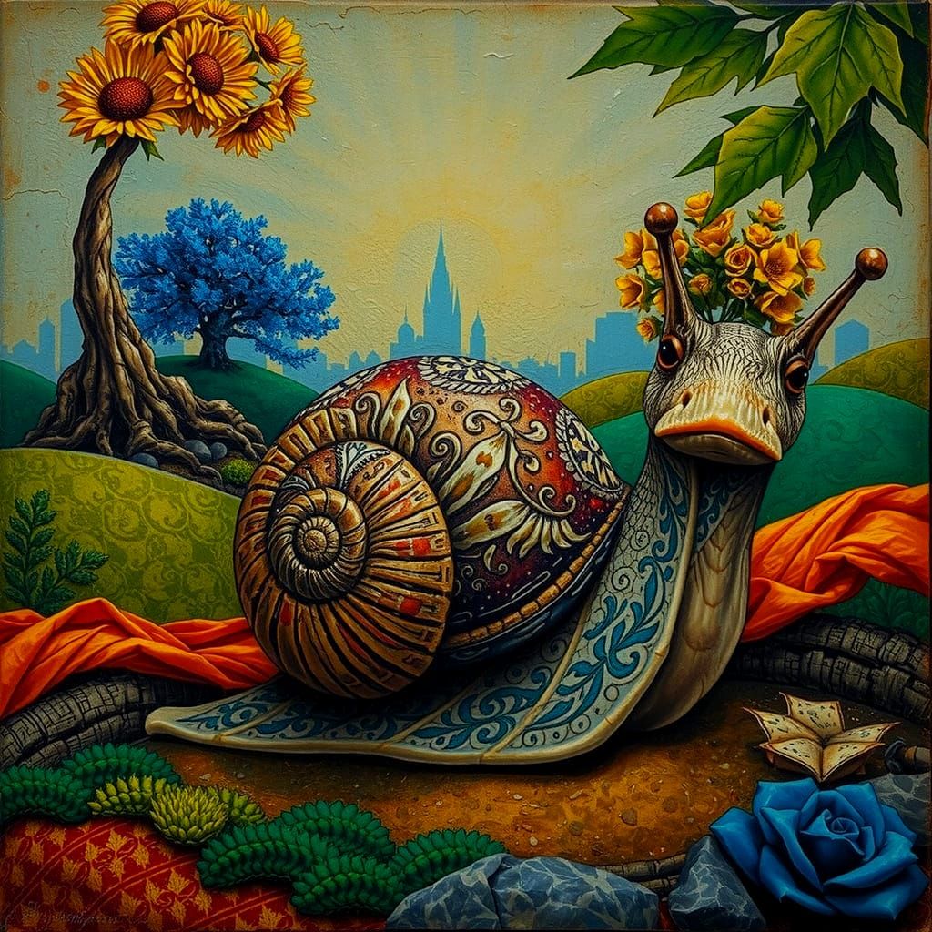 Anthropomorphic Snail in Arthur Rackham Style