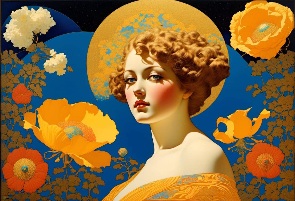 Ecstatic Portrait with Gold and Zentangle Details