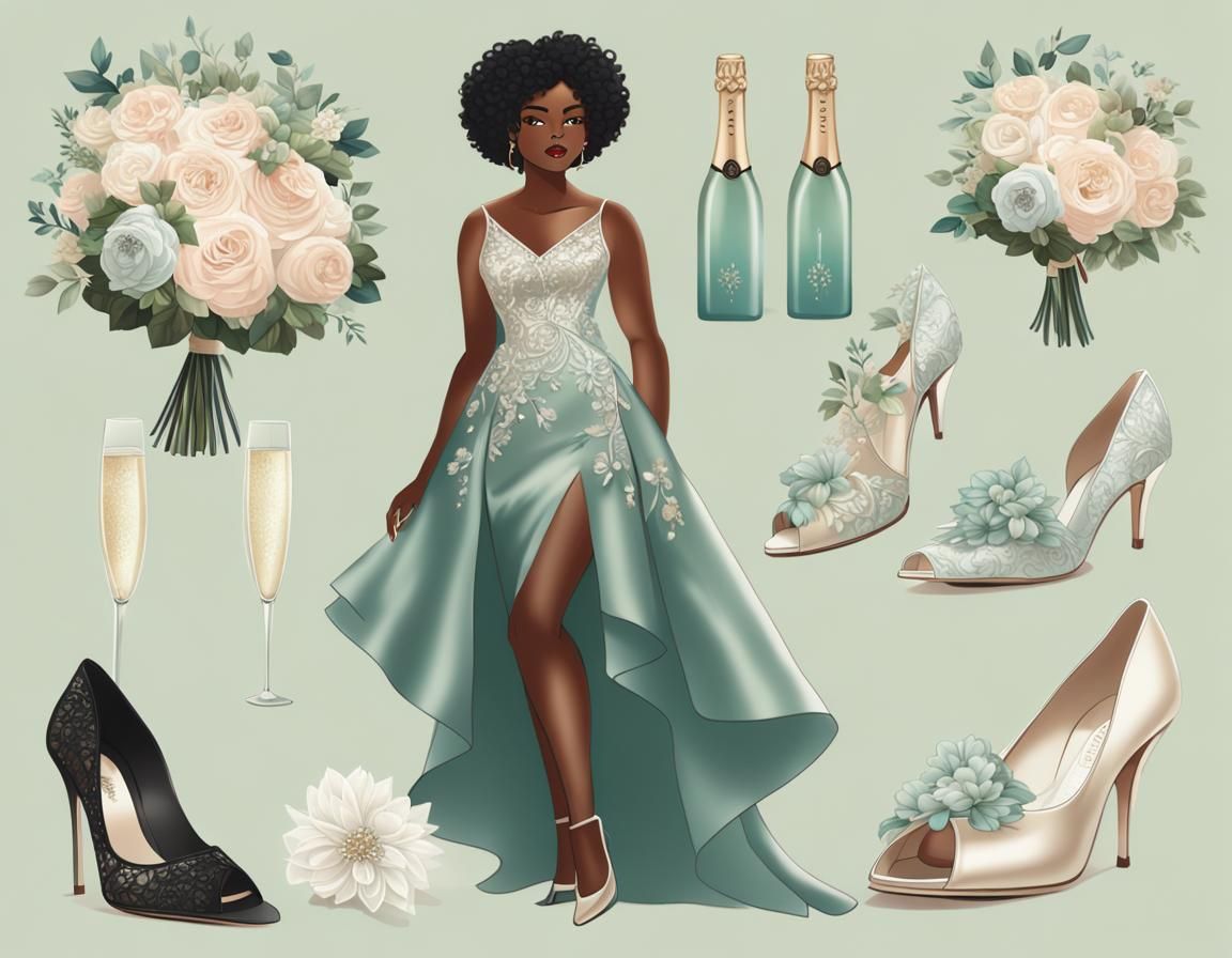 Curvy Woman in Champagne Dress with Floral Bouquet