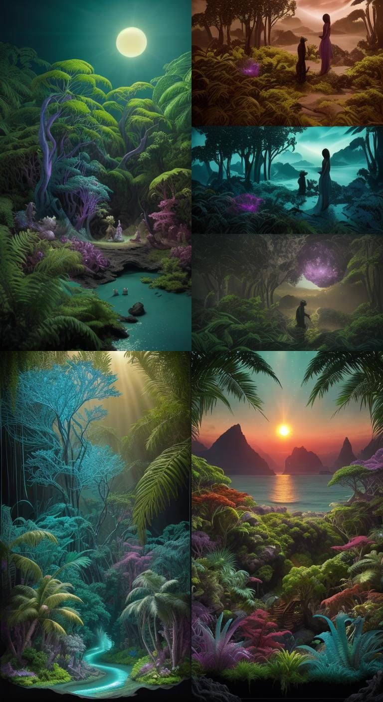 Terrarium Island Sunset: Cosmic Digital Art