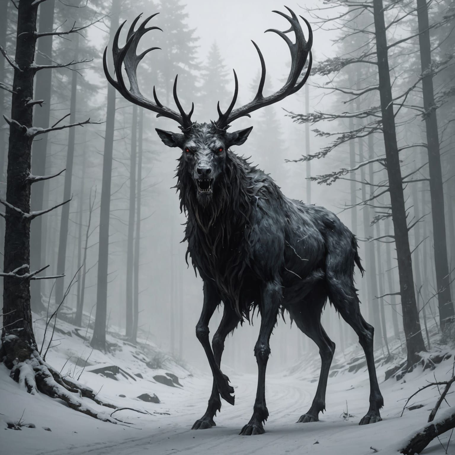 Haunting Wendigo Emerges from the Dark Forest
