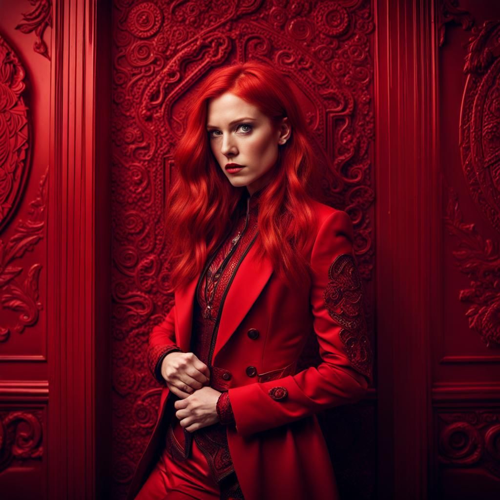 Striking Red-Themed Portrait of a Woman