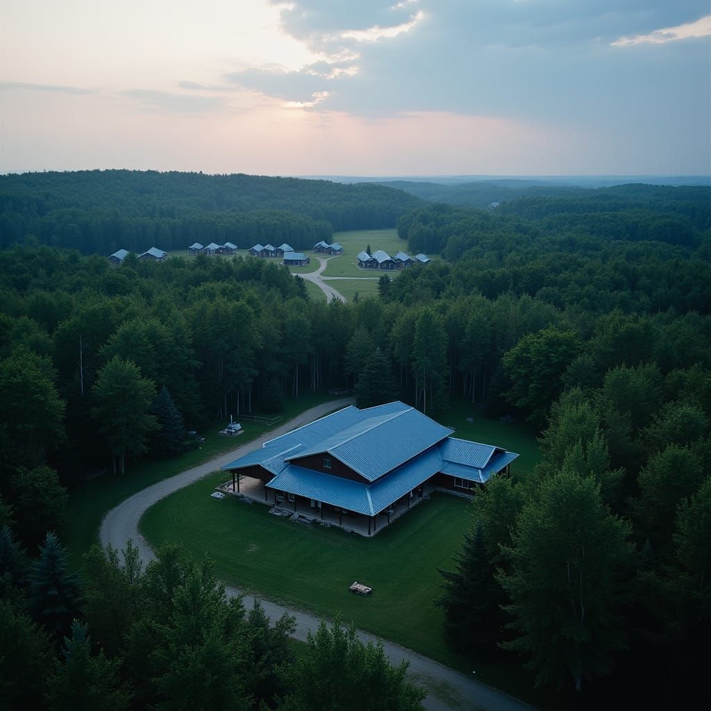 Ontario Woodland Community Building at Dusk