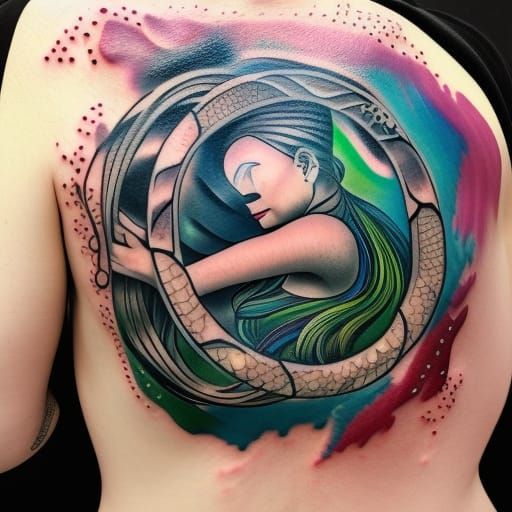 Mermaid ouroboros tattoo
