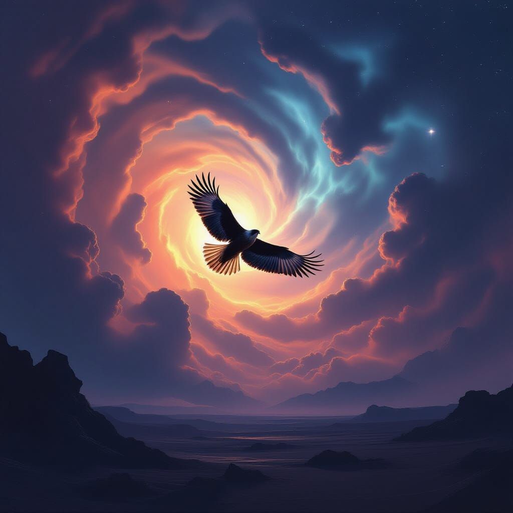 Falcon Soaring Through Nebula in Digital Art Style