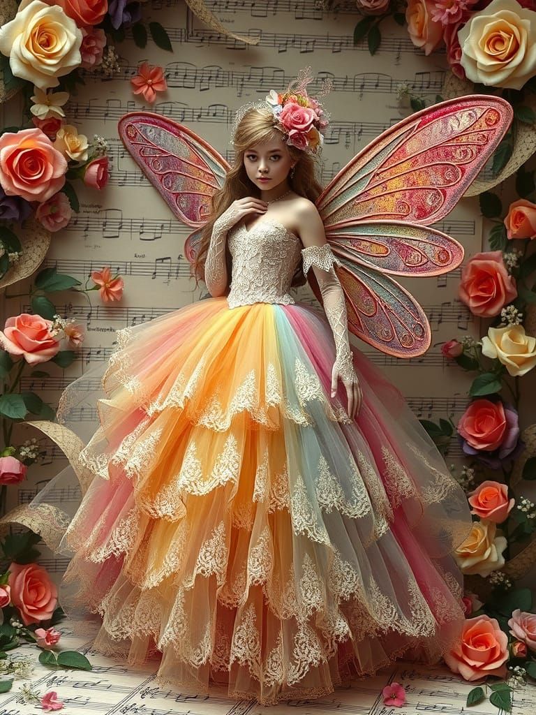 Grunge Fairy in Whimsical Music Paper Wonderland