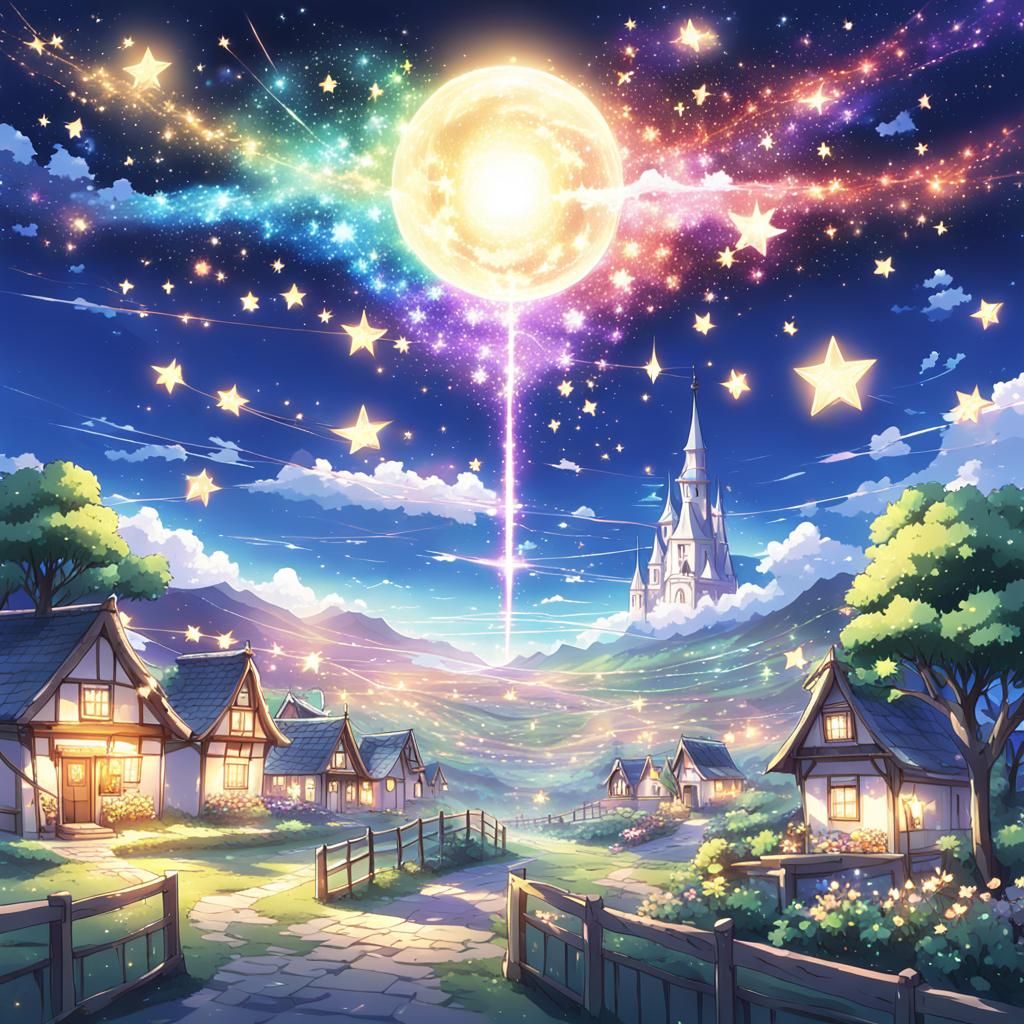 Sparkling Fantasy Village in Anime Style
