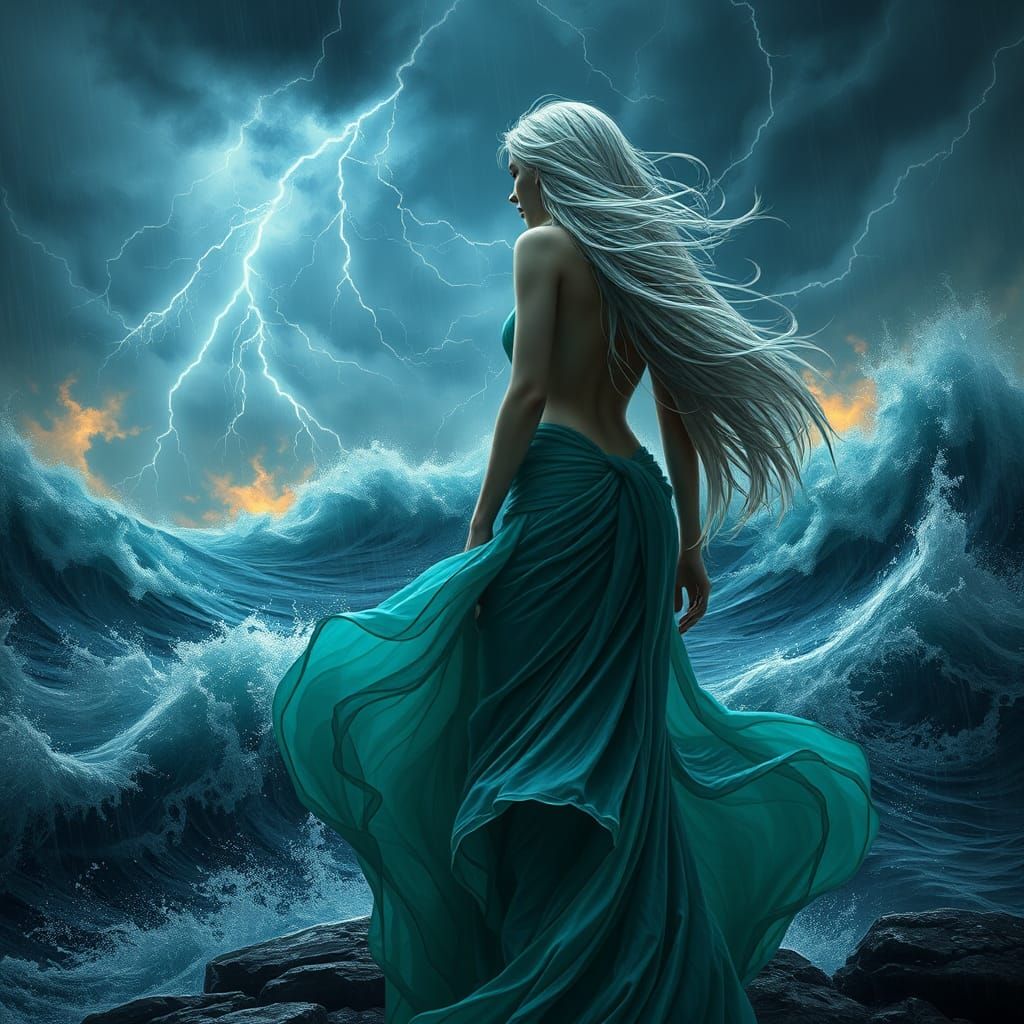 Siren at Storm's Edge: Cinematic Matte Painting