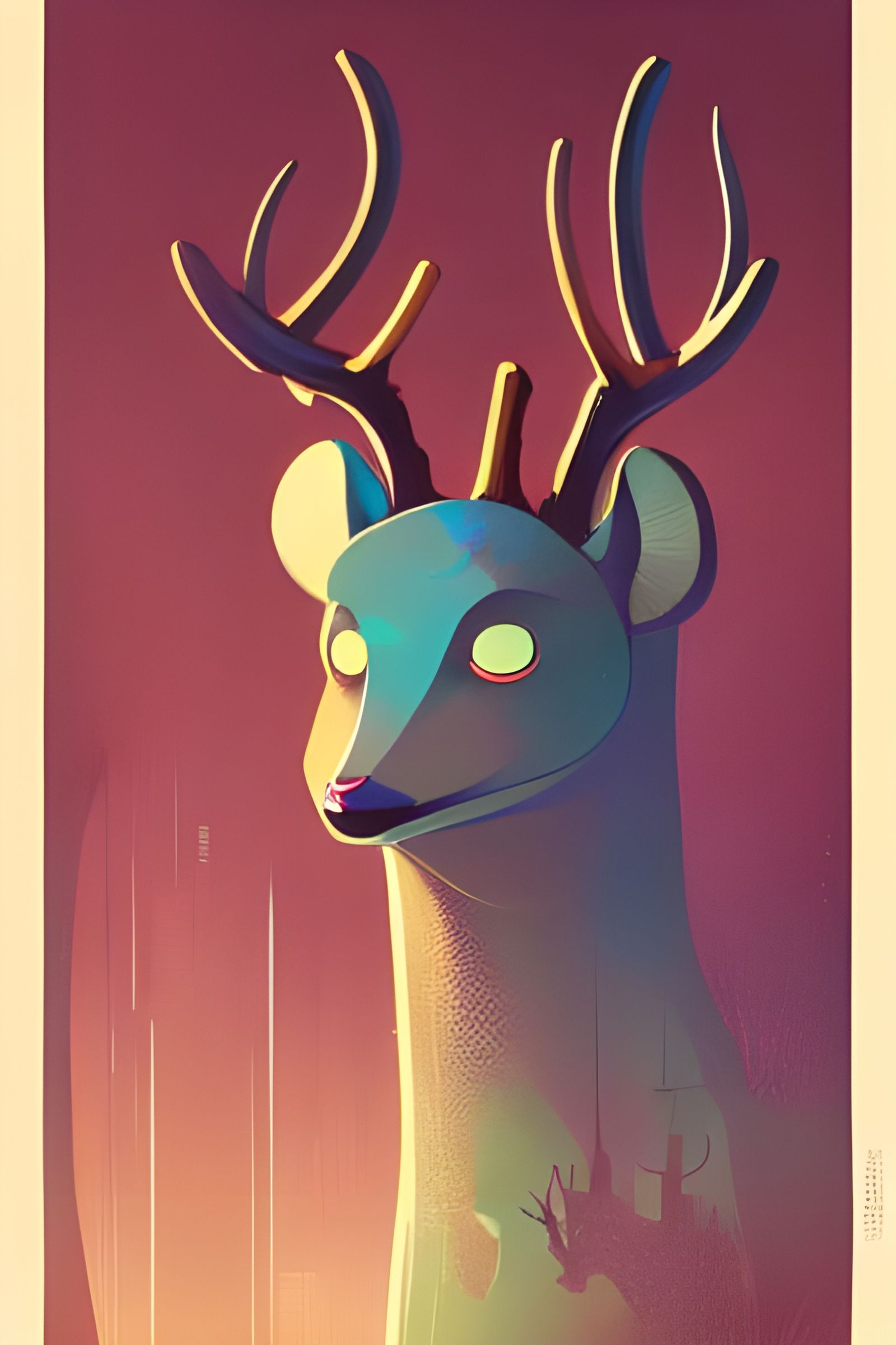 Deer Man in Cityscape, Composite Art Style